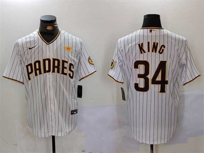 Men%27s San Diego Padres #34 Michael King White With PS Patch Cool Base Stitched Baseball Jersey->mlb womens jerseys->MLB Jersey